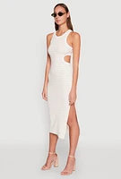 Womens Striped Cut Out Midi Tank Dress, L