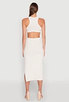 Womens Striped Cut Out Midi Tank Dress, L