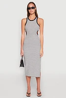 Womens Striped Cut Out Midi Tank Dress, Multi,