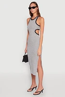 Womens Striped Cut Out Midi Tank Dress, Multi,