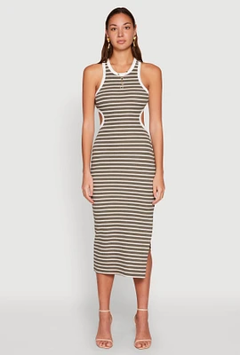 Womens Striped Cut Out Midi Tank Dress,