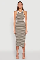 Womens Striped Cut Out Midi Tank Dress,
