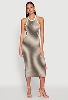 Womens Striped Cut Out Midi Tank Dress,