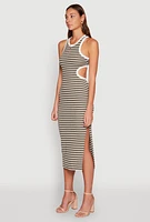 Womens Striped Cut Out Midi Tank Dress,