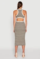 Womens Striped Cut Out Midi Tank Dress,