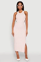 Womens Striped Cut Out Midi Tank Dress, Pink, Size XL