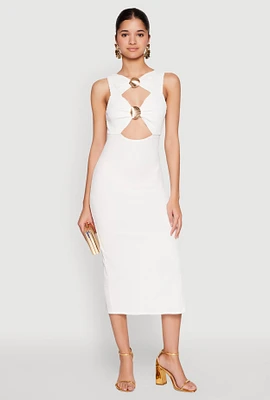Womens Metallic Seashell Cut Out Midi Dress, White, Size M