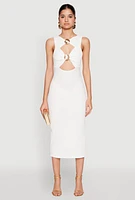 Womens Metallic Seashell Cut Out Midi Dress, White, Size M