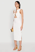 Womens Metallic Seashell Cut Out Midi Dress, White, Size M