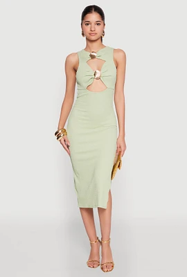 Womens Metallic Seashell Cut Out Midi Dress, Green, Size S
