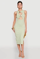Womens Metallic Seashell Cut Out Midi Dress, Green, Size S