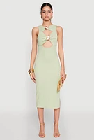 Womens Metallic Seashell Cut Out Midi Dress, Green, Size S