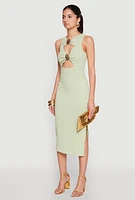Womens Metallic Seashell Cut Out Midi Dress, Green, Size S