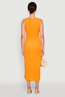 Womens Metallic Seashell Cut Out Midi Dress, Orange, Size M
