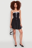 Womens Contrast Trim Corset Skater Dress, Black, Size XL