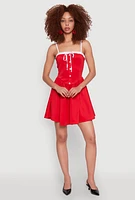 Womens Contrast Trim Corset Skater Dress, Red, Size L
