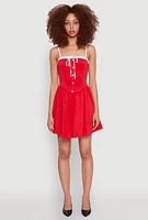 Womens Contrast Trim Corset Skater Dress, Red, Size L