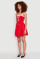Womens Contrast Trim Corset Skater Dress, Red, Size L