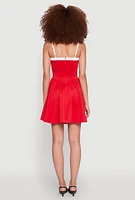 Womens Contrast Trim Corset Skater Dress, Red, Size L