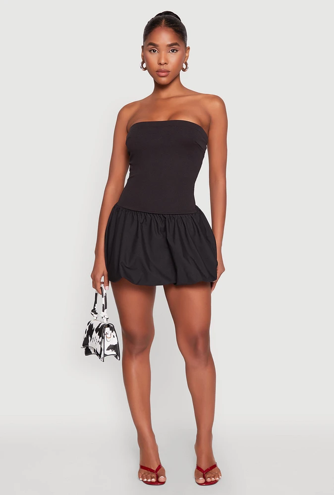 Womens Strapless Bubble Hem Mini Dress,