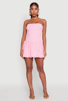 Womens Strapless Bubble Hem Mini Dress, Pink, Size S