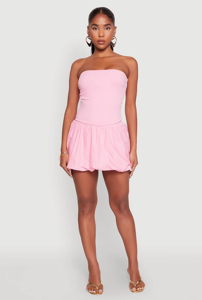Womens Strapless Bubble Hem Mini Dress, Pink, Size L