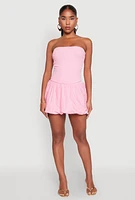 Womens Strapless Bubble Hem Mini Dress, Pink, Size L