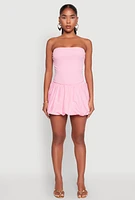 Womens Strapless Bubble Hem Mini Dress, Pink, Size L