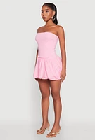 Womens Strapless Bubble Hem Mini Dress, Pink, Size M