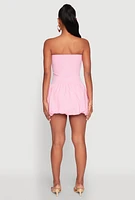Womens Strapless Bubble Hem Mini Dress, Pink, Size L