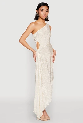 Womens Plisse One Shoulder Asymmetrical Dress,