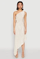 Womens Plisse One Shoulder Asymmetrical Dress, S