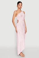 Womens Plisse One Shoulder Asymmetrical Dress, Pink, Size S