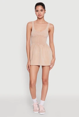 Womens Acid Wash Corset Skater Dress,