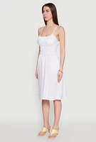 Womens Smocked Waist Poplin Midi Dress, White, Size M