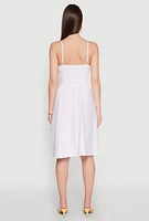 Womens Smocked Waist Poplin Midi Dress, White, Size M
