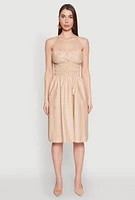 Womens Smocked Waist Poplin Midi Dress, Beige, Size L