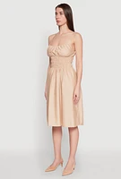 Womens Smocked Waist Poplin Midi Dress, Beige, Size L