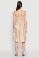 Womens Smocked Waist Poplin Midi Dress, Beige, Size L