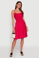 Womens Smocked Waist Poplin Midi Dress, Pink, Size XL