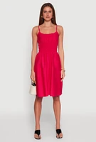 Womens Smocked Waist Poplin Midi Dress, Pink, Size XL