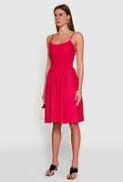 Womens Smocked Waist Poplin Midi Dress, Pink, Size XL