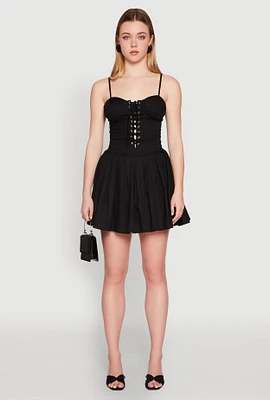 Womens Lace Up Bustier Skater Dress, Black, Size M