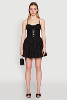 Womens Lace Up Bustier Skater Dress, Black, Size M