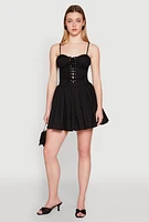 Womens Lace Up Bustier Skater Dress, Black, Size M