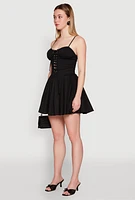 Womens Lace Up Bustier Skater Dress, Black, Size M