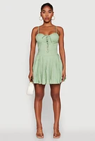 Womens Lace Up Bustier Skater Dress, Green, Size M