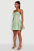 Womens Lace Up Bustier Skater Dress, Green, Size M