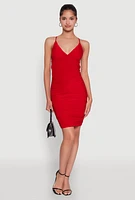 Womens Sleek Lace Up Tie Back Rouched Bodycon Dress, Red, Size L
