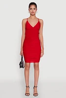 Womens Sleek Lace Up Tie Back Rouched Bodycon Dress, Red, Size L